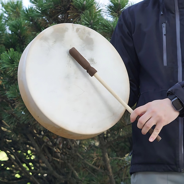 15" Multicultural Frame/Hand Drum with Beater,  Natural Goat Skin, Wood Frame | FREE SHIPPING