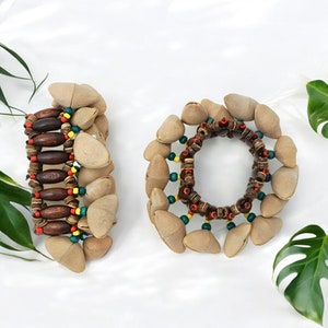 Kenari Bracelet, Wearable Musical Percussion, PAIR - Natural Dora Nut Shell/Cacha | Gift For Dancers and Musicians, Worn Ankles & Wrists