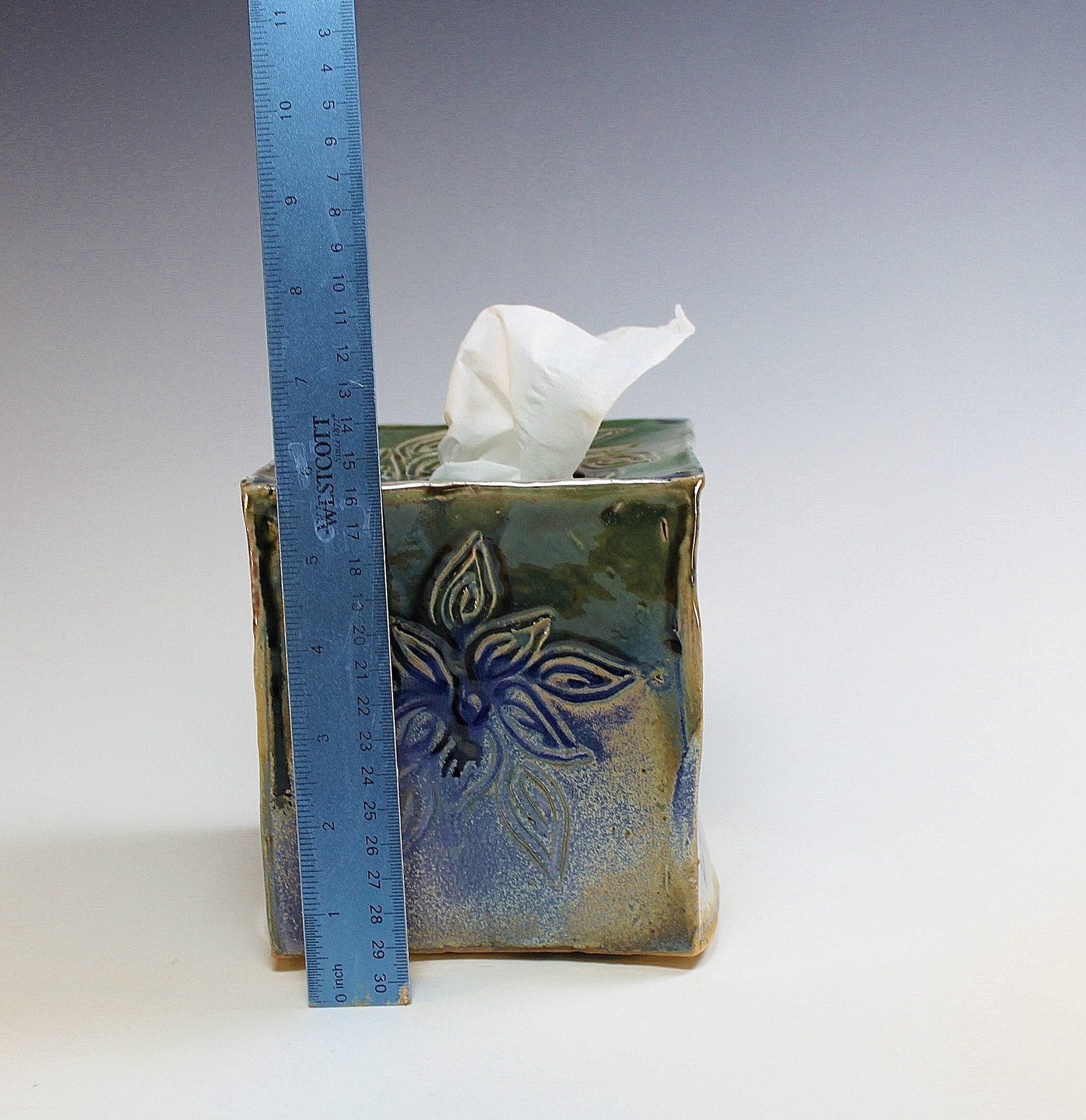 Ceramic Tissue Box Cover Blue and green Etsy
