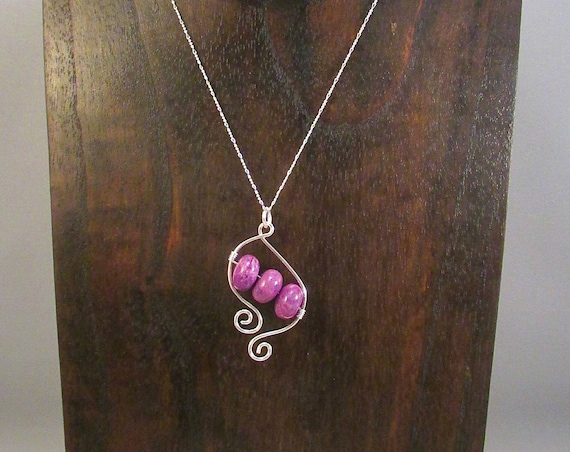 Silver swirls with purple stone necklace - short version