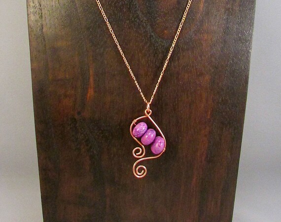 Copper swirls with purple stone necklace - short version