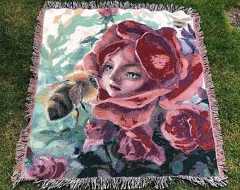 Rose Garden - Woven Blankets Two Size, 50x60, 60x90 Inches