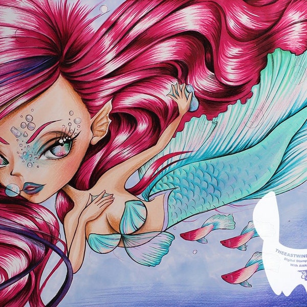 Digital Stamp- 'Lucy Loo' Mermaid- 300dpi JPEG/ PNG -MAC0062m