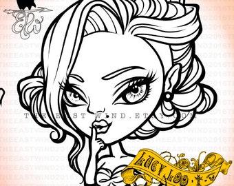 Digital stamp- Lucy Loo Chibi Doll 'Cocktail look' - 300 dpi 4 JPEG/PNG files - LUCYDOLL010318