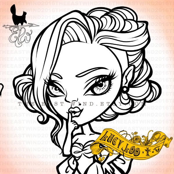 Digital stamp- Lucy Loo Chibi Doll 'Cocktail look' - 300 dpi 4 JPEG/PNG files - LUCYDOLL010318