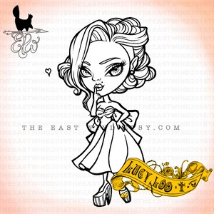 Digital stamp Lucy Loo Chibi Doll 'Cocktail look' 300 dpi 4 JPEG/PNG files LUCYDOLL010318 image 2