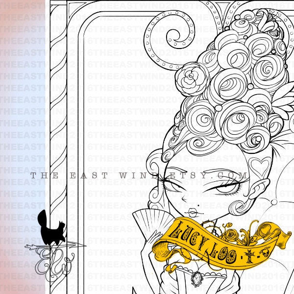 Coloring Sheet/ Digital Stamp- Lucy Loo 'Powdered and Towered' +BG - 300dpi PNG - CS0001