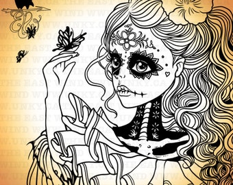 Digital stamp- 'Day of the Dead' -300dpi jpeg/png files - MAC0219