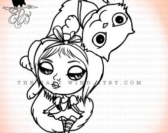 Digital stamp- Lucy Loo doll 'cat on top' - 300 dpi 4 JPEG/PNG files - MAY0118