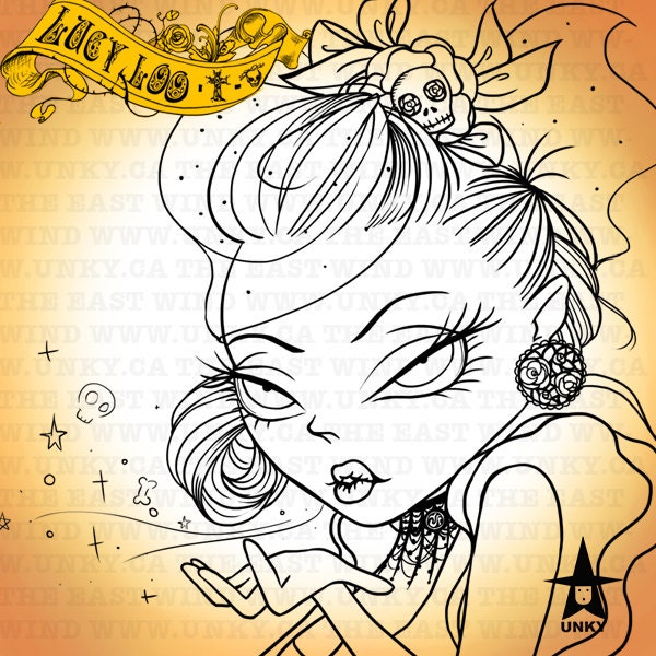 Digital Stamp- 'Lucy Loo' Blow the Skull Kiss- 300dpi JPEG/ PNG- MAC0065