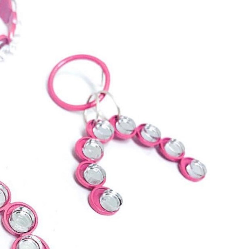 Hot Pink shiny mirror femme dangle powdercoat statement chandelier barbie earring art jewelry
