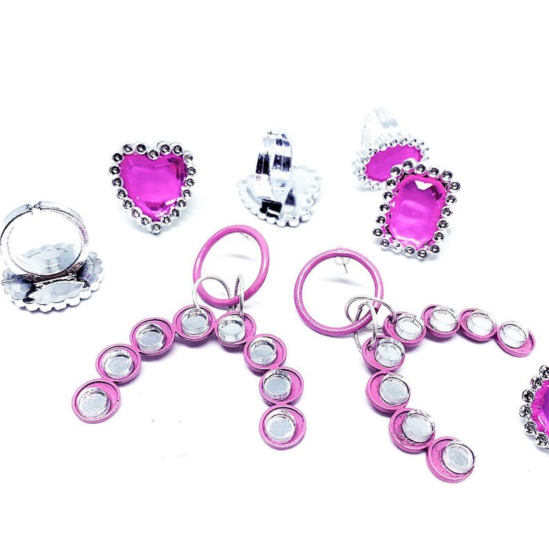 Hot Pink shiny mirror femme dangle powdercoat statement chandelier barbie earring art jewelry