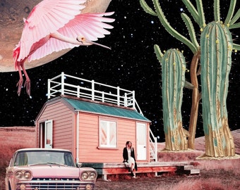 Pink Space Digital Download | Collage Art, Photo Collage Wall Decor, Retro Art, Collage Art, Surreal Art, Trippy Art, Space Art, Home Decor