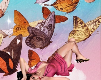 Giving Me Butterflies Digital Download | Collage Art, Photo Collage Wall Decor, Retro Art, Collage Art, Surreal Art, Trippy Art, Home Decor