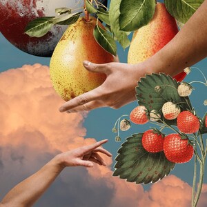 Sky Fruit | Collage Art, Photo Collage Wall Decor, Retro Art Prints, Collage Art Prints, Surreal Art, Trippy Art, Space Art, Home Decor