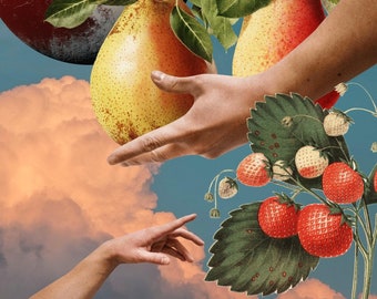 Sky Fruit | Collage Art, Photo Collage Wall Decor, Retro Art Prints, Collage Art Prints, Surreal Art, Trippy Art, Space Art, Home Decor