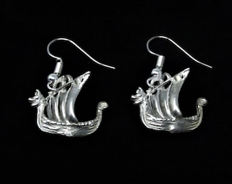 Sterling Silver Scandinavian Norse Viking Ship Earrings
