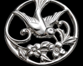 Sterling Silver Art Nouveau Bird Pendant/ Brooch