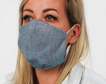 Fun Light Blue Sparkle Face Mask/ Face Guard