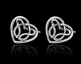 Sterling Silver Boston Heart Earrings