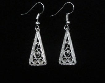 Sterling Silver Celtic Scandinavian Filigree Triangle Earrings