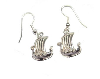 Sterling Silver 3D Viking Ship Earrings