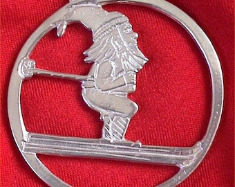 Sterling Silver Julenissen (Norwegian Santa) Skier Christmas Ornament