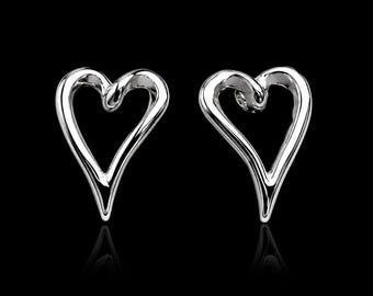 Sterling Silver Open Heart Stud Earrings