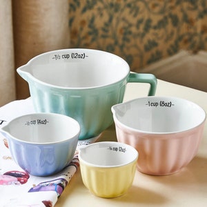 Retro Pastel Stacking customised Measuring Cups ,Housewarming gift, sweet  kitchen measuring jugs- mother day gift-Personalised-