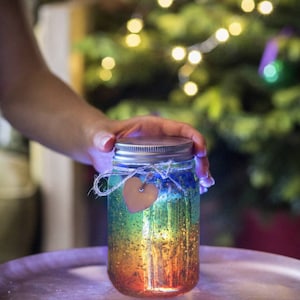Custom Hand painted Rainbow Light Up jar -Exclusive -Night Light-Sparkle Light- Firefly Jar-fairy lights- nursery-gift boxed