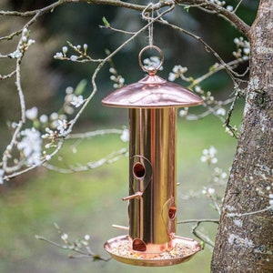 Hand made Copper Bird Feeder, Gardening Gift-,bird lover, Gift For Mum,Hanging Garden Decor, polished copper- customised name- made to order