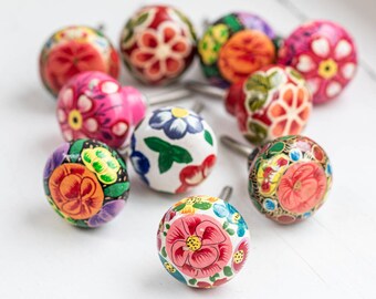 Hand Painted Knobs Set of 8-2 Knobs Hot Pink Black and White Polka Dots