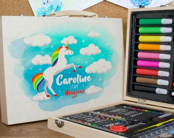 Personalised Unicorn Art Box Set Childs Crayons Art Gift for a