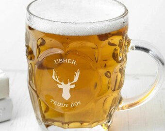 Personalisiertes Hirsch Bierglas: Geätztes Grübchenglas, Trauzeuge Geschenk