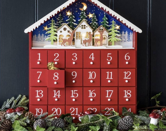 Christmas Wooden Advent Calendar With Drawers 13 25 X 8 75 X 2 25