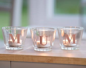 Letter Glass Votive - pretty candle - Personalized Glass Tealight Holder - Home Decor - Gift For Mum - Mother In Law Gift - Letter Gift