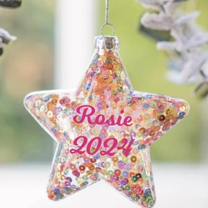 Personalized Sequined Star Bauble: Glass Christmas Keepsake