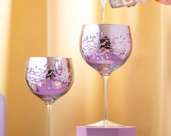 Mouth blown Lilac Filigree Electroplated Gin Glasses-handmade cocktail Glass ,Celebration Glasses electroplated glassware-personalised charm