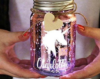 Light Up jar - hand painted-Pink Night Light-Sparkle Light-Firefly Jar-Sparkle-night light-fairy lights- nursery light- glass jar-customised