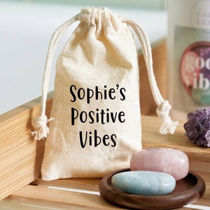 Healing Stones In A Personalised Bag- calming stones-gift for her- relaxing- calm-Amethyst, Aquamarine and Rose Quartz.self care
