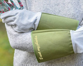 Personalised white leather gauntlet gardening gloves -luxury gardening gloves -  personalised- customized gloves-hardwearing glove-garden