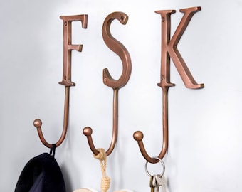Customised hand painted Bronze Metal Letter Hooks- coat storage- cool letter hooks- personalised storage- monogram hooks- metal coat hooks