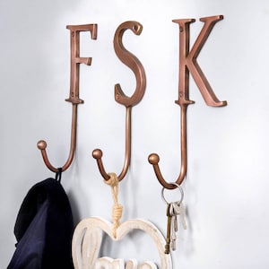 Customised hand painted Bronze Metal Letter Hooks coat storage cool letter hooks personalised storage monogram hooks metal coat hooks image 1