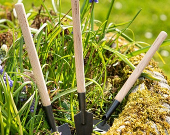 Mini juego de herramientas de jardín personalizado: acero inoxidable y madera