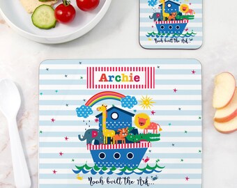 Set di tovagliette personalizzate dell'Arca di Noè: regalo di stoviglie per bambini