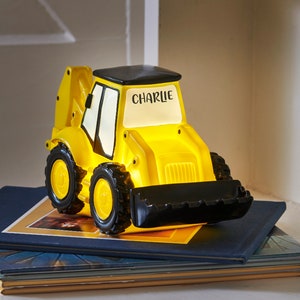 Personalised Yellow Digger Night Light - Childs Light -Night Light- Bedroom update -Customised Light - child Gift-nursery lamp,hand finished