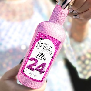 Personalised Birthday Glitter Bottle - Handmade glitter bottle- customised label- Personalized- fill your own Bottle -pink-purple-gold