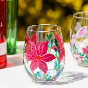 Hand Painted Flower Glass Tumblers Celebration Glasses water glasses-pretty glasses flowers number three