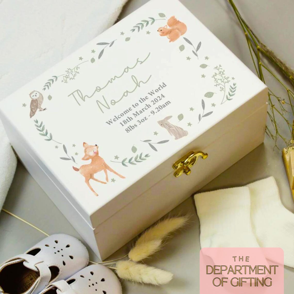 Personalized Woodland Animal Wooden Keepsake Box – New Baby Gift - Etsy