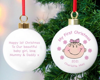 Gepersonaliseerde Baby Mijn Eerste Kerstbal -favoriete kerstbal-eerste kerst -gepersonaliseerde -nieuwe baby- fijne feestdagen snuisterij